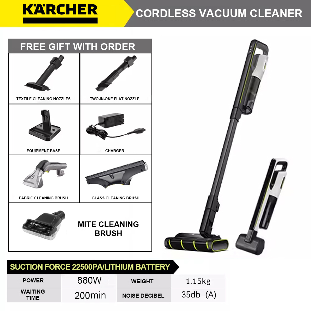 Karcher belaidis dulkių siurblys + siurbimas ir šluostymas 2 viename + 100 000 aps./min didelės galios + 22 500 pa didelis siurbimas + garo režimas + AI balso asistentas + 180° pakreipimo dizainas + APP jungtis + savaiminis išsivalymas + džiovinimas + valymo šepetėlis 5 dalių rinkinys + LED apšvietimas + Pasirenkamas keičiamo rato šepetėlio medvilnės tamponų rinkinys * 2 + valymo skystis valymo skystis * 2 + įkroviklis + įkrovimo bazė + valymo šepetys (renkasi 99% žmonių) (gali išvalyti visus matomus nešvarumus, taip pat gali išvalyti bakterijas ir Pelėsiai, naminių gyvūnėlių plaukai, gilūs kilimų nešvarumai, rūdys ir kiti sunkiai nuvalomi nešvarumai)